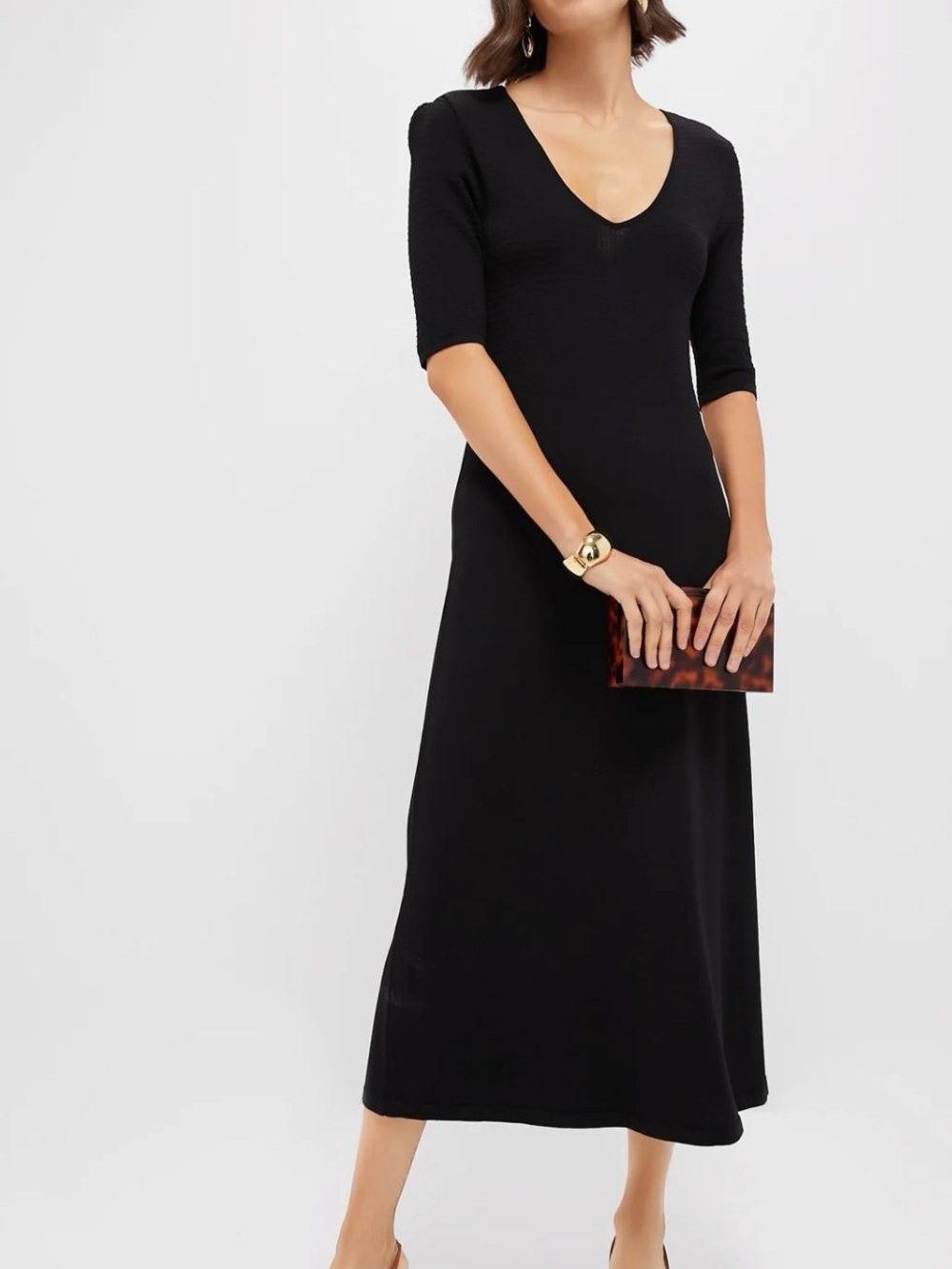 Pomander Place Black Maxi Dress with Elbow Sleeves